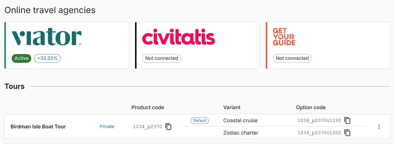 The OTA tiles, and your tours’ codes below them.