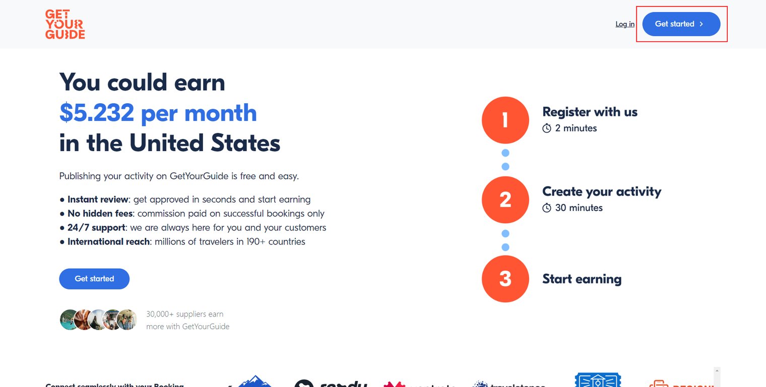 The button that starts the sign-up on GetYourGuide
