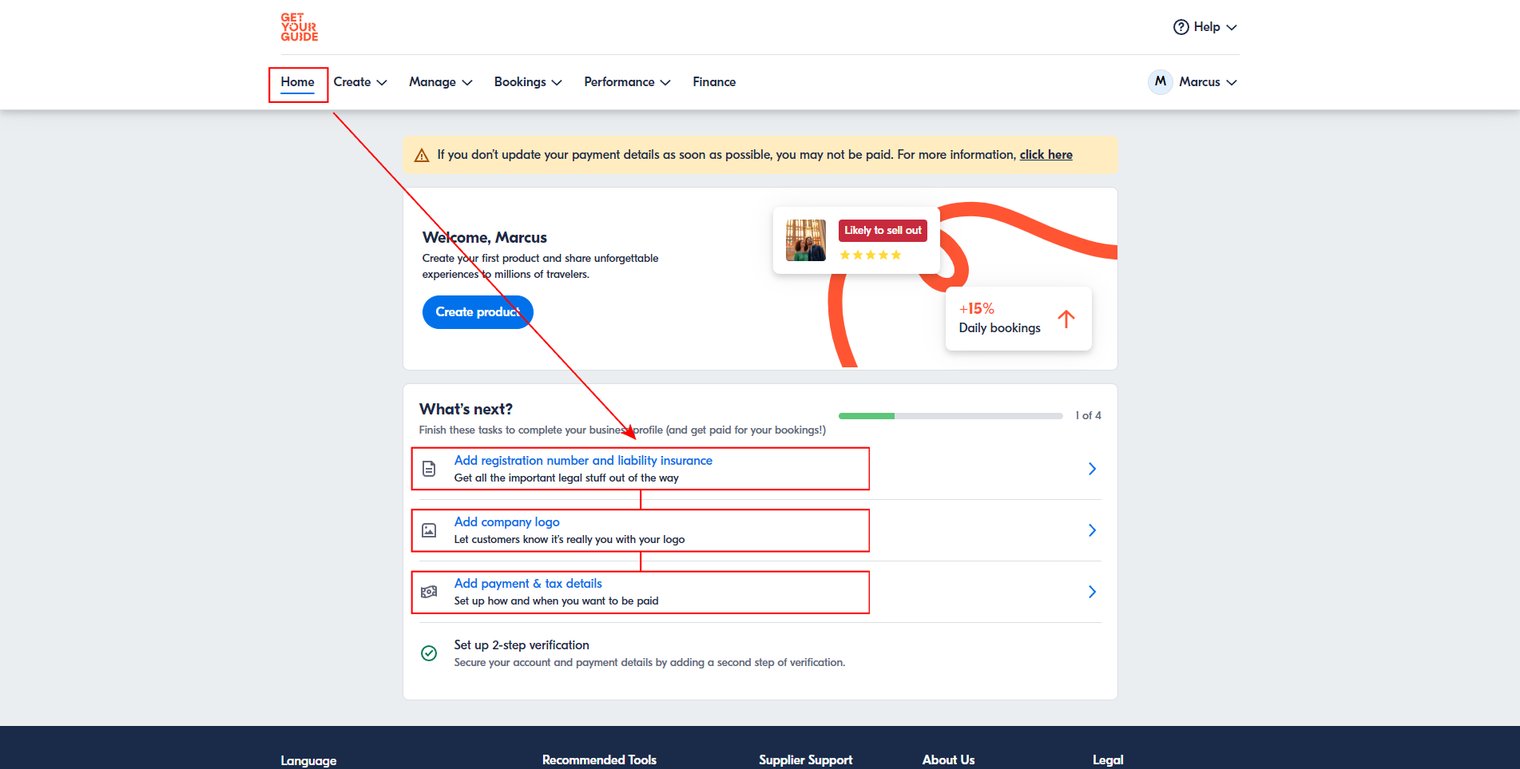 The business details to complete in your supplier account