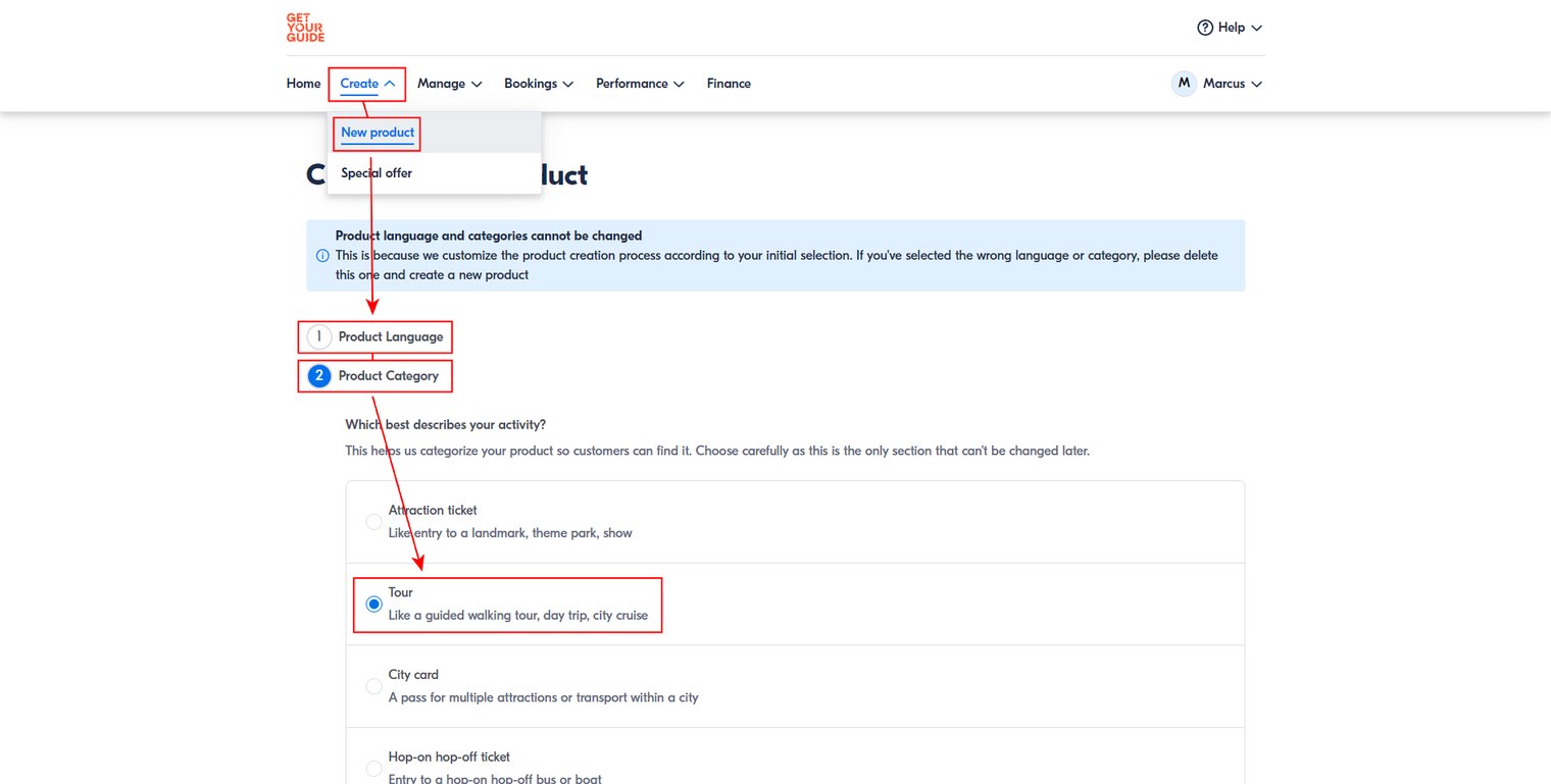 Creating a new product on GetYourGuide