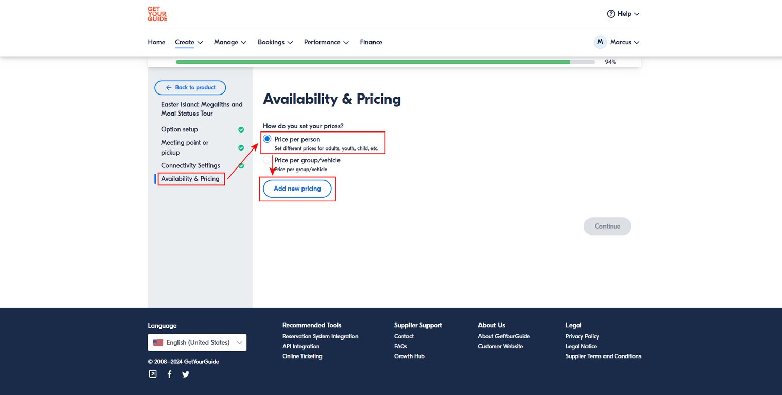 Per-person pricing for the option