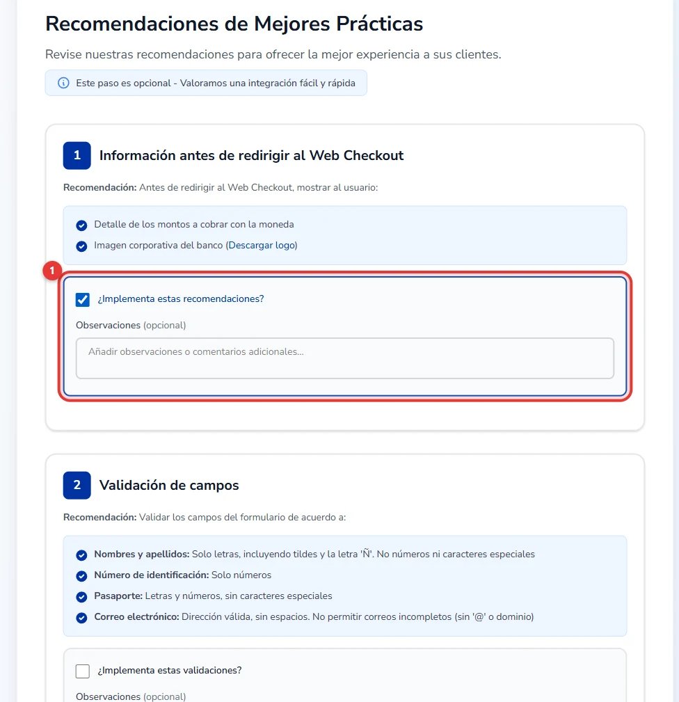 Página 3 del formulario: solo la casilla de la recomendación 1 marcada.