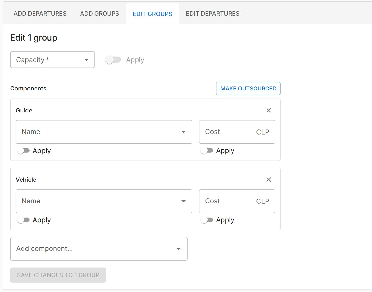 Assigning a guide and a vehicle to a group.