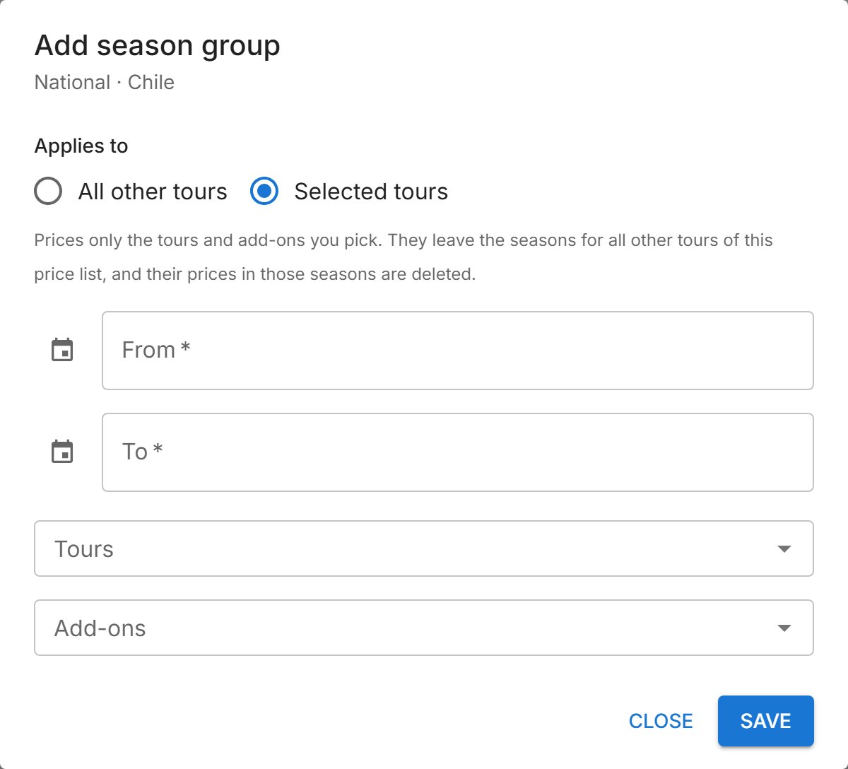 A season group for selected tours.