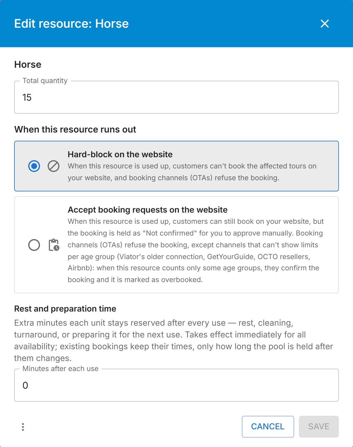 A resource of 15 horses.
