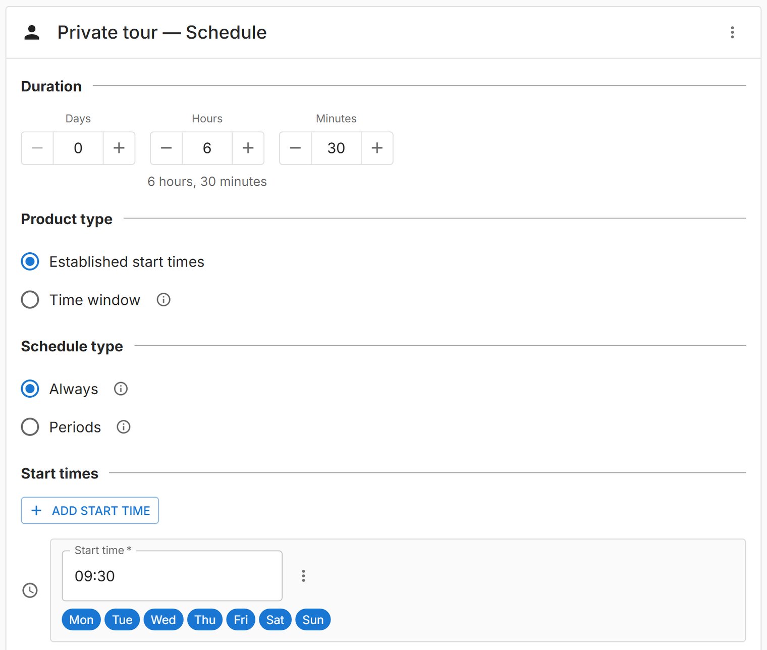 A private tour's schedule.
