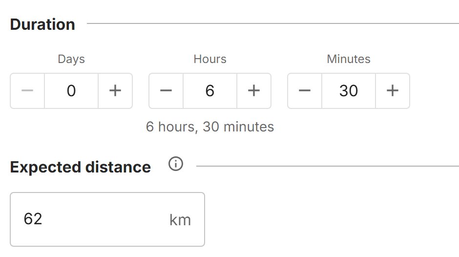 A tour's expected distance, under its duration.
