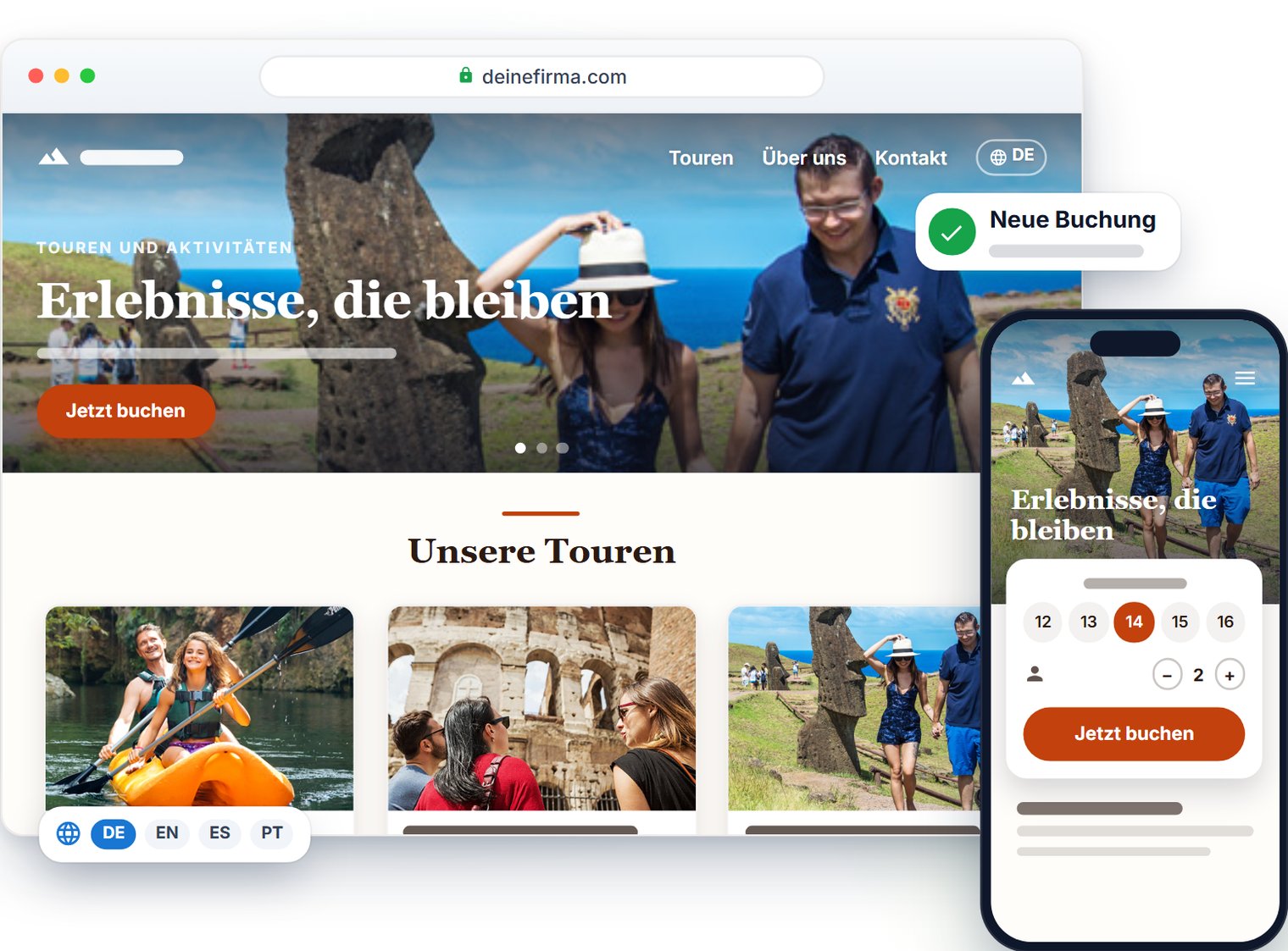 Eine TourTask-Webseite auf einem Computer und einem Smartphone.