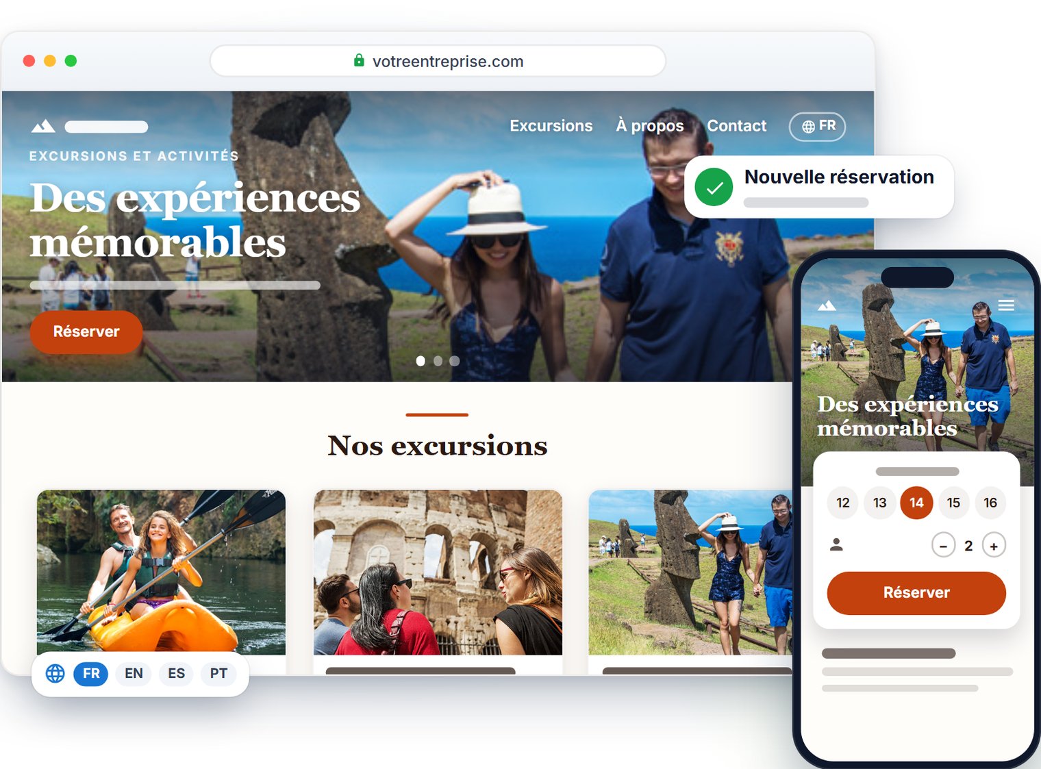Un site web TourTask sur un ordinateur et sur un téléphone.