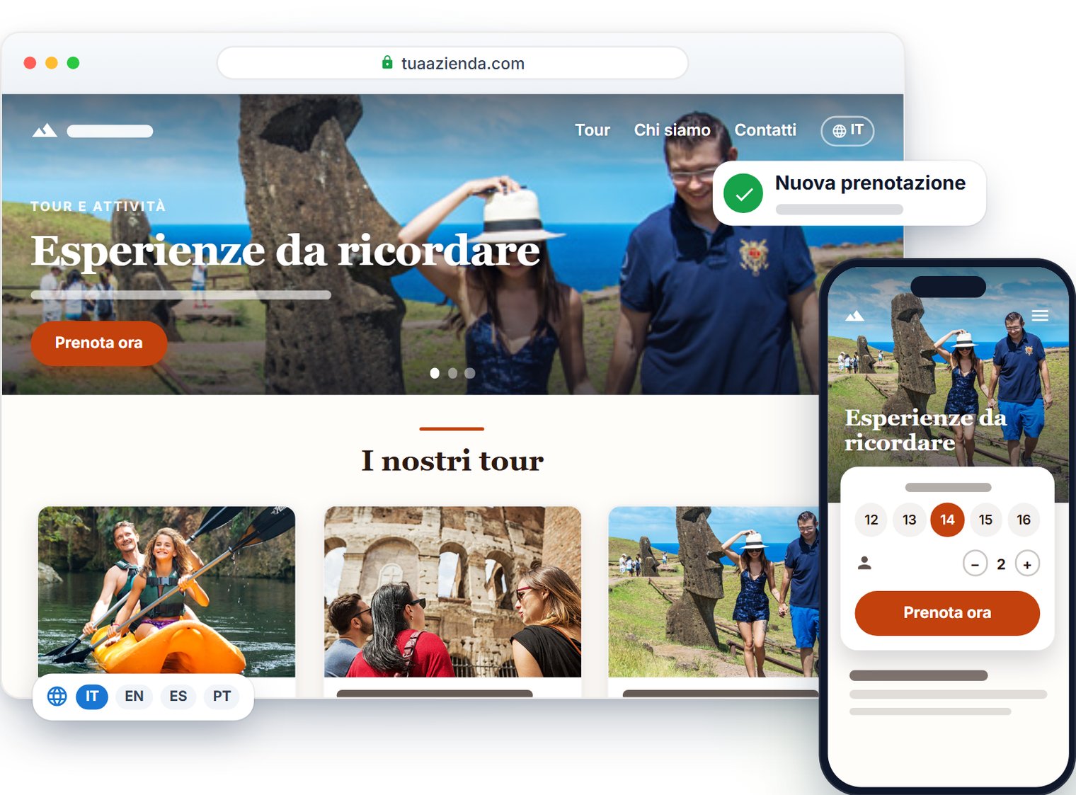 Un sito web TourTask su un computer e su uno smartphone.